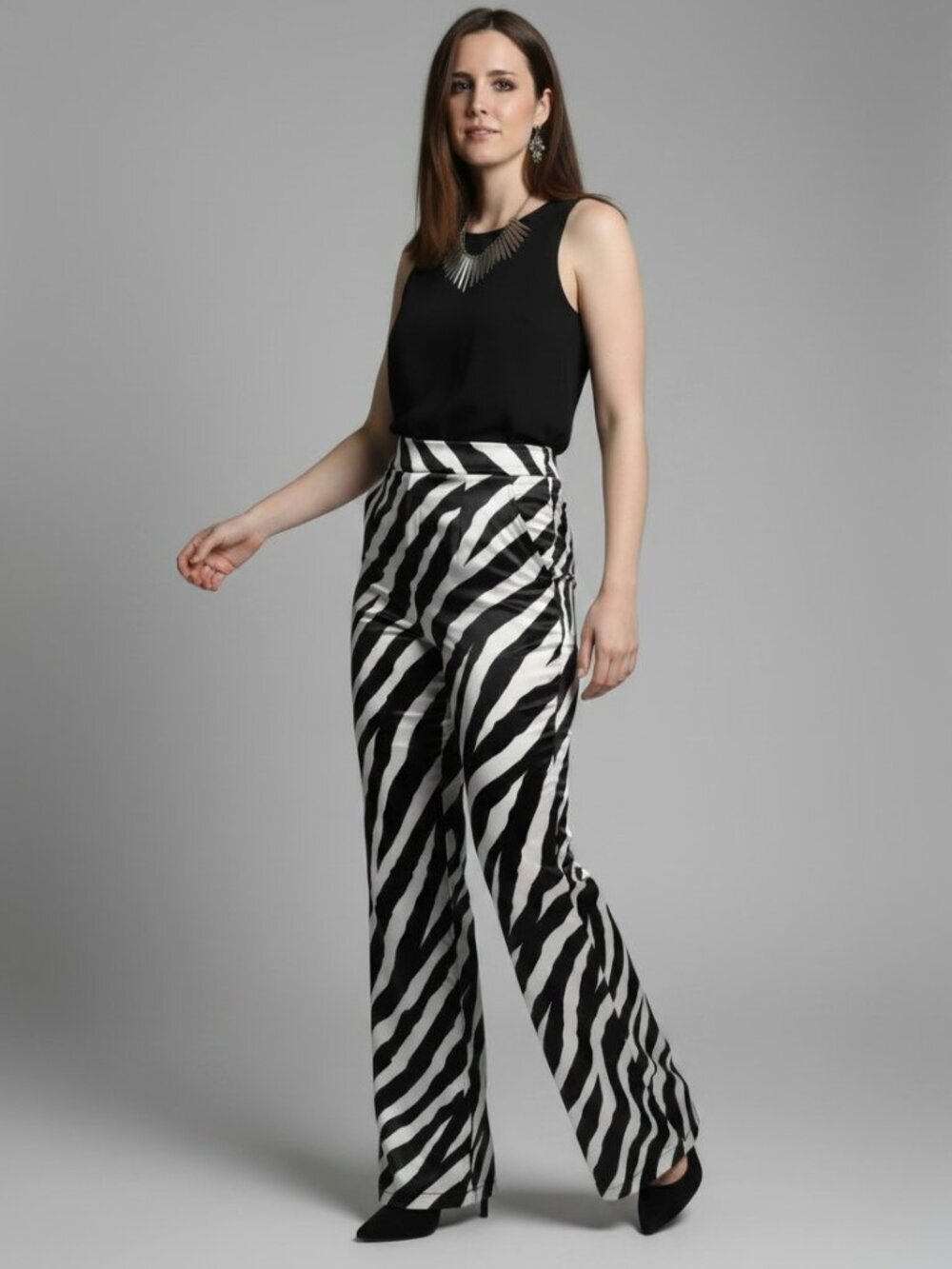 Zebra Luxe | Glossy Black-and-White Animal Print Pattern Sandrine Knit Pant